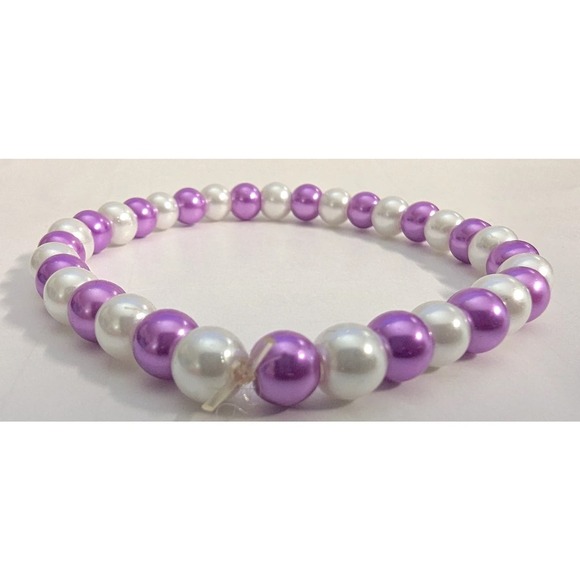 Lt Purple White Faux Pearl Bracelet Beaded Stretch Handmade Classic Jewelry Gift - Picture 2 of 3